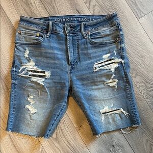 American Eagle Outfitters Men's Ripped Blue Jean Shorts